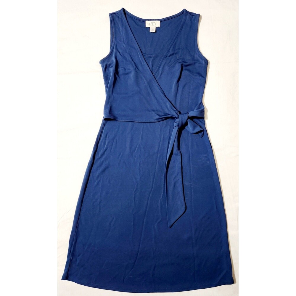 Loft By Ann Taylor FAB Faux Wrap Stretch Sheath Dress in Blue Size 00P